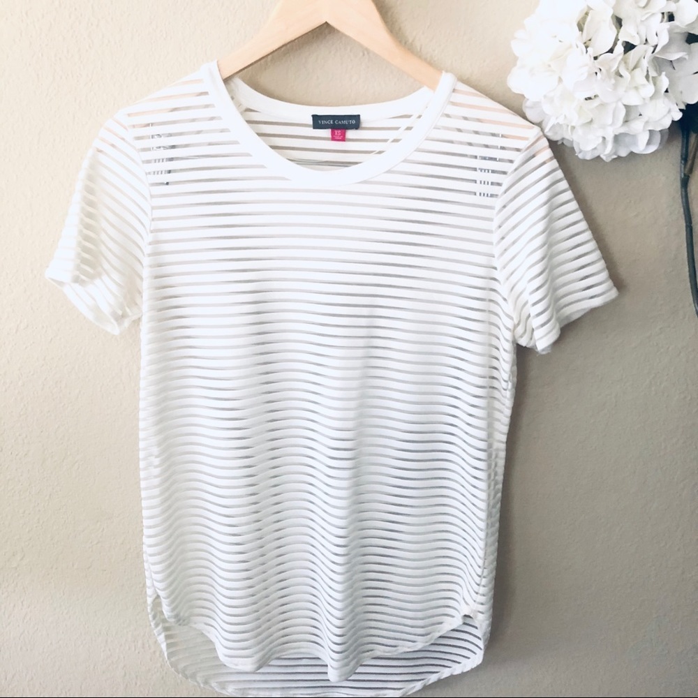 Vince Camuto White Stripped See through Top